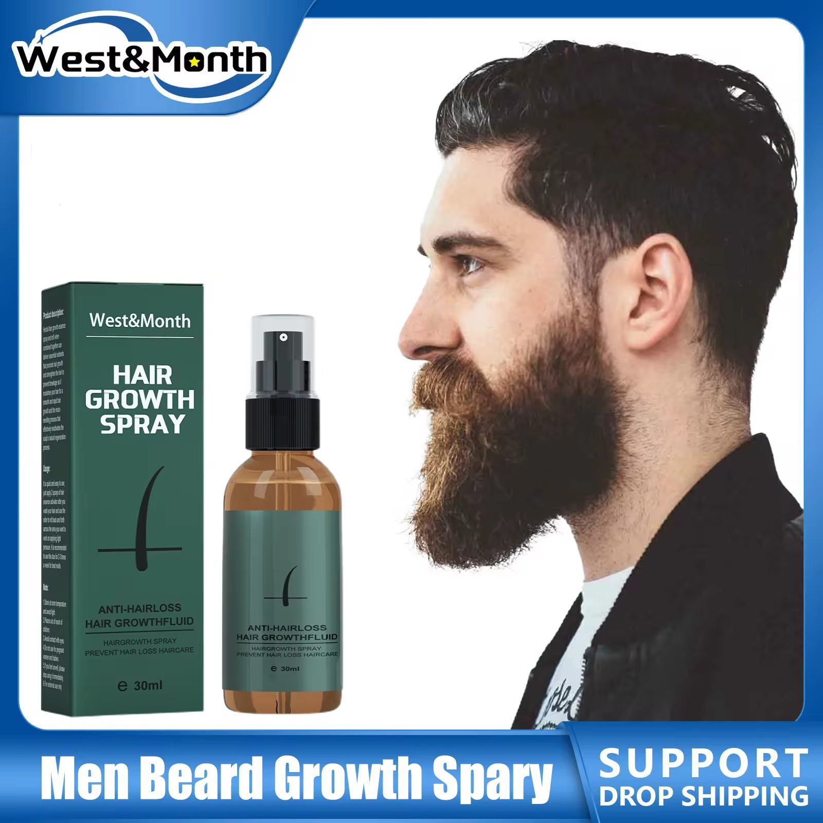 Hair Care Essence Oil Spray - Natural Men Beard Growth Roller Set
